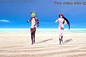 i watch genshin impact mmd with rosaria and kuki shinobu