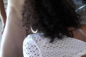 Ebony beauty top billed with awesome natural boobs and bouncing skills in swallowing in interracial scene