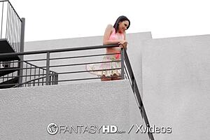 Rhaya Shyne seduces pool boy with small tits.