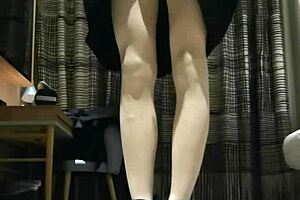 Transgender Femboy in Black Dress Performs Handjob