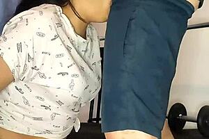 Unexpected blowjob from cute teen to trainer in homemade hardcore