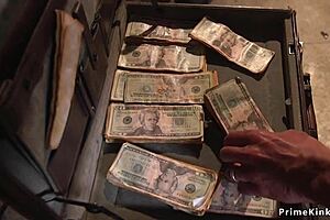 Man rough bangs tied thief in bondage