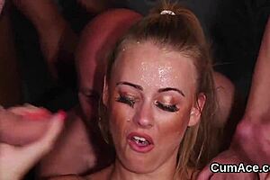 wacky model slurps cum shot all over her face