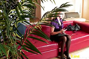 Sensual blonde angela attison enjoys a black manhood with toys.