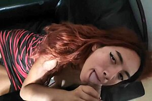 i found my cute stepsister giving blowjob on the sofa with her small tits out