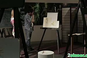 Art teacher roughly bangs brunette teens shaved pussy in doggy