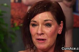 Naughty Bombshell Swallows Cumshot