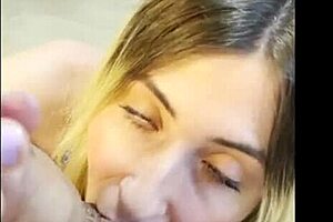 Petite blonde gives intense POV blowjob to lucky stepfather.