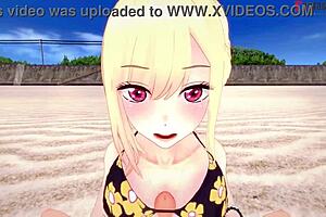 marin kitagawa in bikini on beach for 3d hentai pov from my dress-up darling short full on red