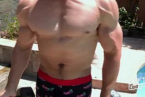 Tightly packed 8-packs, wet beefy muscles, and an amazing behind: Bearded hunk in gay film