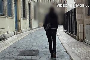 19-year-old brunette in lingerie gets dildo in first porn casting.