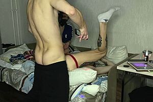 In intense double anal sex with backdoor of a friend's tight a pair