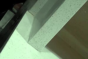 A woman flashes at the laundry mat, surprising a mature lady who looks intrigued.