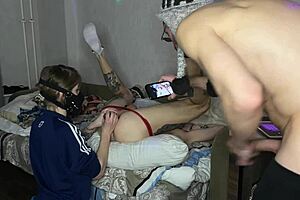 In intense double anal sex with backdoor of a friend's tight a pair