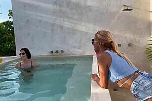 Lesbian POOL PARTY with Sexy Brunettes