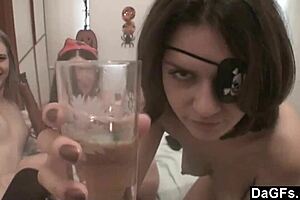 Three Costumed Lesbians Enjoy Halloween Party Fun