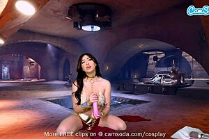 Big Boobs Brunette Cosplays Princess Leia Masturbating with Toy