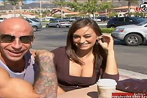 A pretty young woman wearing her hair loose has a steamy affair with a stranger
