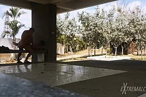 Skinny Twinks With Small Waists Engage In Anal Fucking And Handjob Near Football Field. Friends Play Nearby.