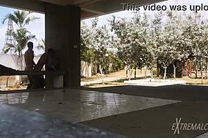 Skinny Twinks With Small Waists Engage In Anal Fucking And Handjob Near Football Field. Friends Play Nearby.