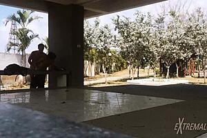 Skinny Twinks With Small Waists Engage In Anal Fucking And Handjob Near Football Field. Friends Play Nearby.