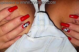 Oh wow, big tits spill out of denim sundress for cum inside!