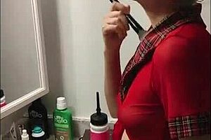 Piss Compilation - Sissy Locked in Chastity Belt Pees Publicly