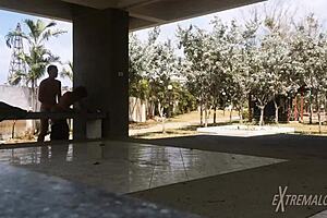 Skinny Twinks With Small Waists Engage In Anal Fucking And Handjob Near Football Field. Friends Play Nearby.