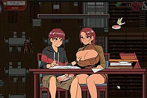 Nerdy girl gives public handjob in library.