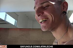 A hot shower between a naked sexy Latino and two other naked men