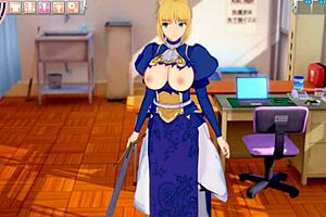 Anime busty hentai playing as Artoria Pendragon in Fate Grand Order