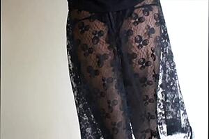 She looks sexy in those sheer pantyhose