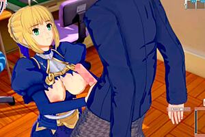 Anime busty hentai playing as Artoria Pendragon in Fate Grand Order