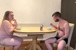 Naked breakfast date with girlfriend feels intimate and loving
