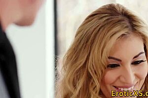 gorgeous blonde babe rides boss hard for sticky cum on ass finish