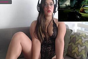 Hot girl plays PlayStation in solo session