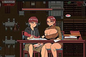 Nerdy girl gives public handjob in library.