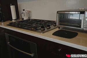 Stepbrother pounds Chloe Scott's pussy doggystyle with monster cock. She masturbates while bent over.