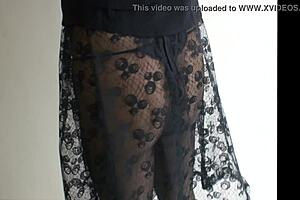 She looks sexy in those sheer pantyhose