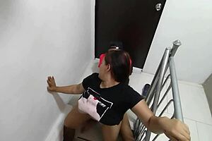 When Horny milf is already sucking a dick, she truly goes further, swallowing the sperm which has just been ejaculated on the stairs