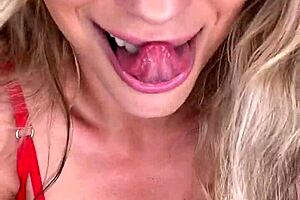 blonde babe gives awesome blowjob to dildo then masturbates with hot glass toy