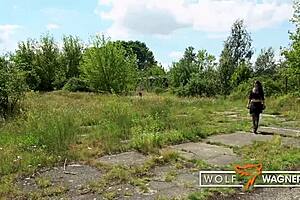 Doreen, the emo teen, strips and goes for some outdoor screwing with a big dick man in this home made scene for wolfwagner.com