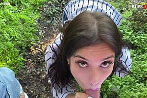 Beautiful Slutty Brunette Sucks Cock Outdoors in Park with Passion!