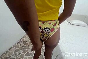 Real playing with skinny teen stepdaughter in sexy panties before work.