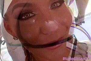 busty dominatrix me, pegging my black submissive with a strapon tonight