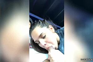 Latina girlfriend gives car blowjob publicly