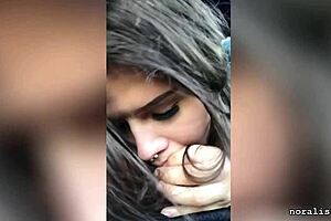 Latina girlfriend gives car blowjob publicly