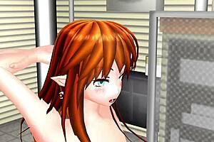 red hair elf girl in mmd animation