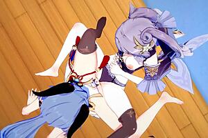 genshin impact hentai yuri - ganyu and keqing lesbian sex in cosplay cumshot