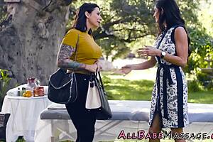 busty masseuse scissoring babe with big tits 😍